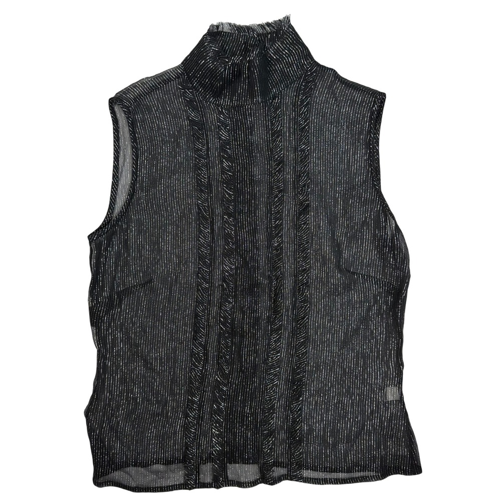 The Limited Y2K Goth Women's Sheer Sleeveless High Neck Blouse Black Silver Silk